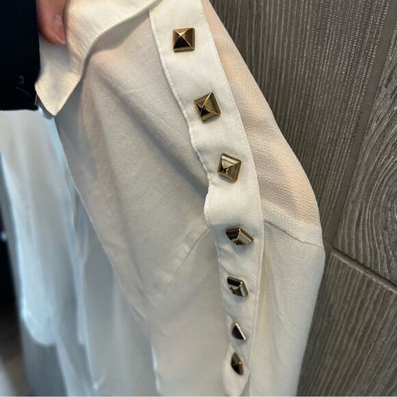 Line & Dot Revolve studded sheer Hi Lo button down - Picture 3 of 6